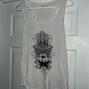 Mystree White Tank Top with Black Graphic